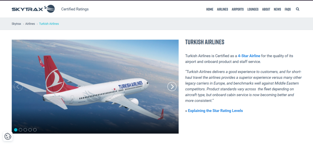 Turkish Airlines Skytrax Page